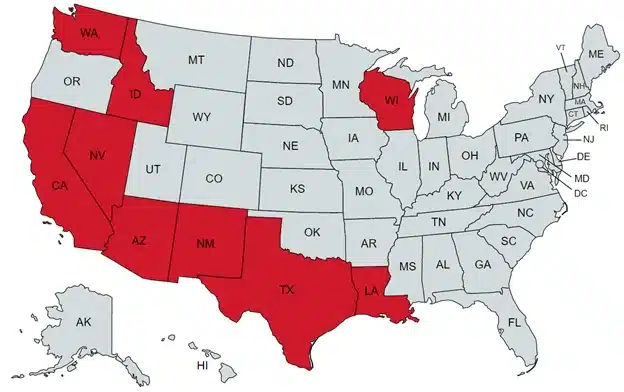Community-Property-States-in-red-for-VA-Home-Loans-1